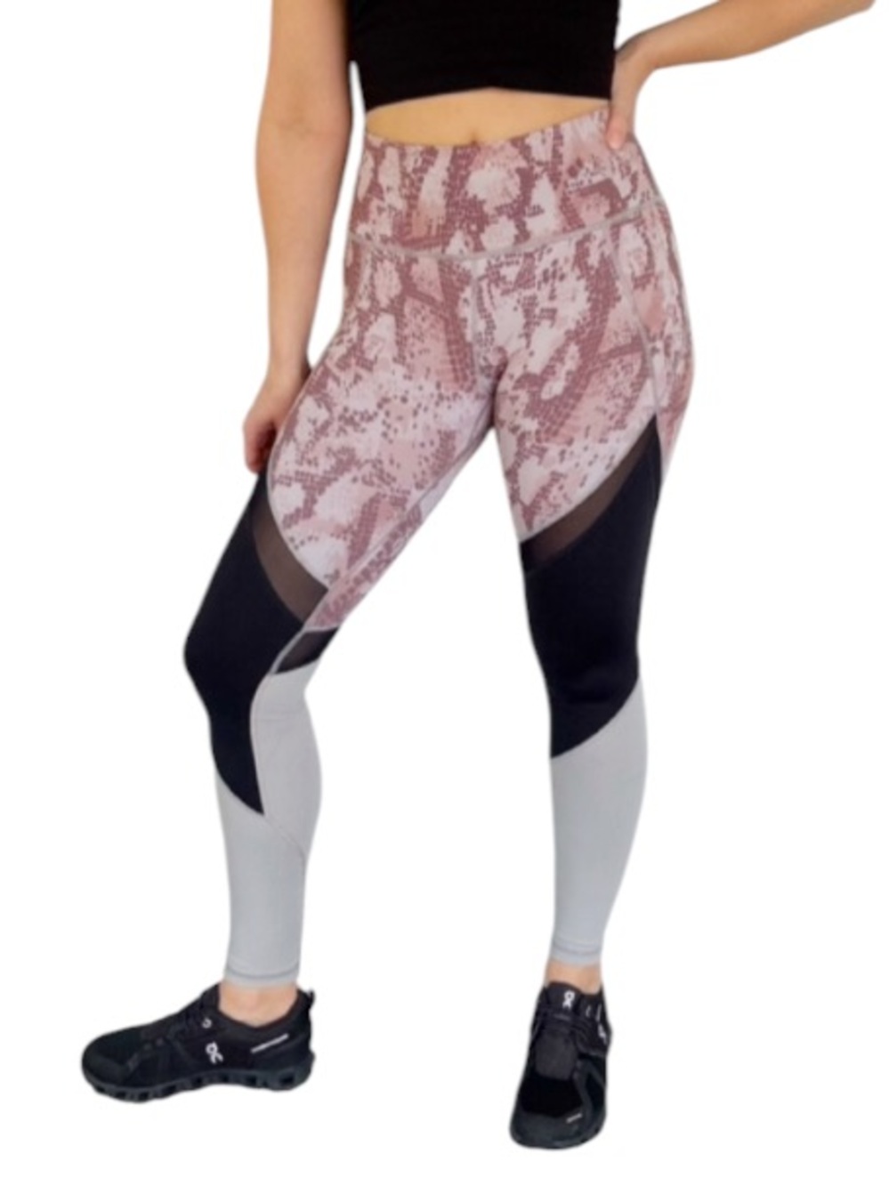 VM pink snake print gray black color block high rise full length leggings small